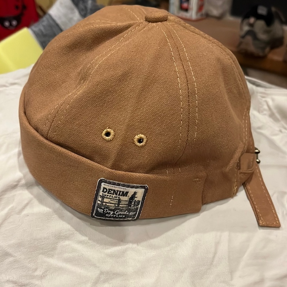 Denim Dry Goods Supply Brimless No Brim Beanie Cap Hat Beige Strapback Cotton